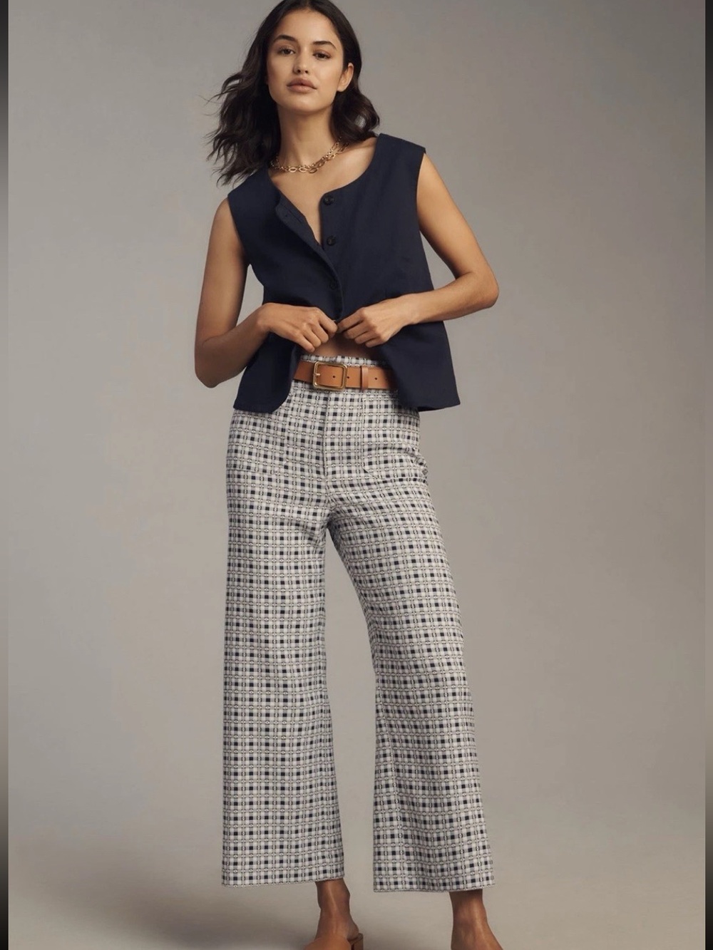 The Colette Dobby Jacquard Crop Wide-Leg Pants by Maeve, Size 25P